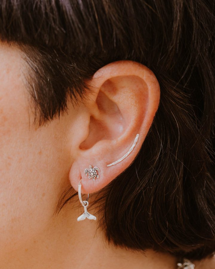 arito mini en plata de ley cola ballena pendientes mini tortuga