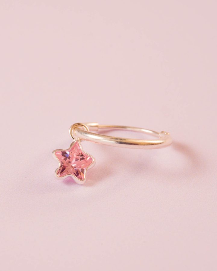 arito mini en plata de ley estrella brilli rosa