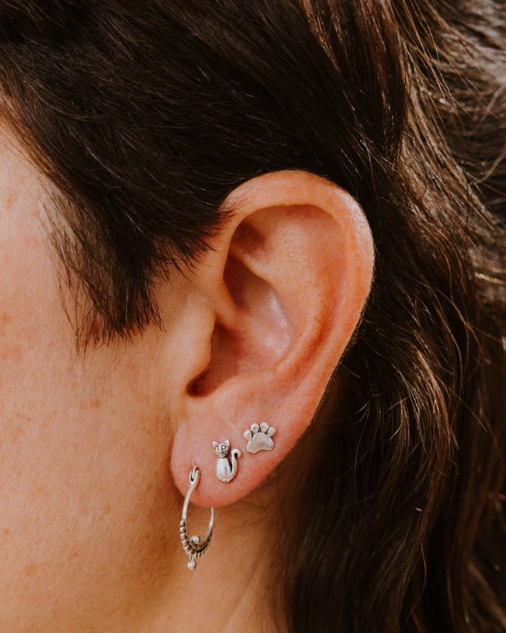 aro plata de ley Bali pendientes minis gato huella