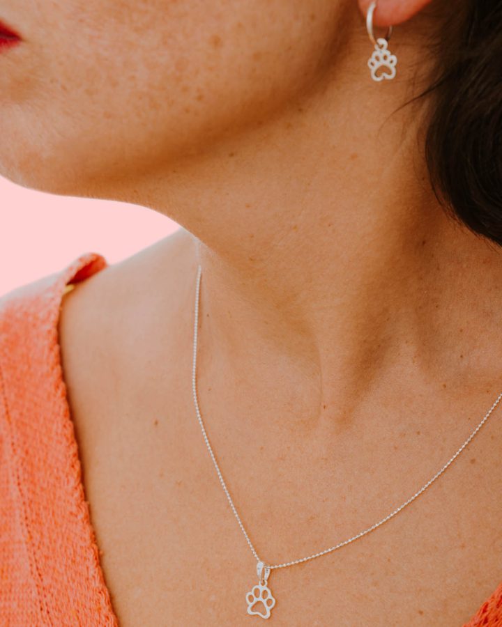 colgante en plata de ley huella mascota arito mini huella mascota