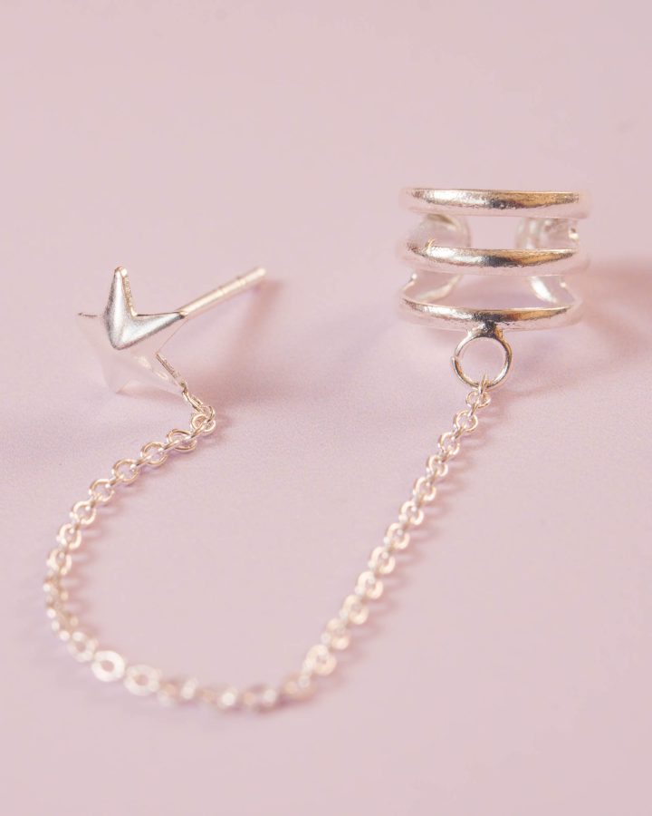ear curff en plata de ley estrella simple triple
