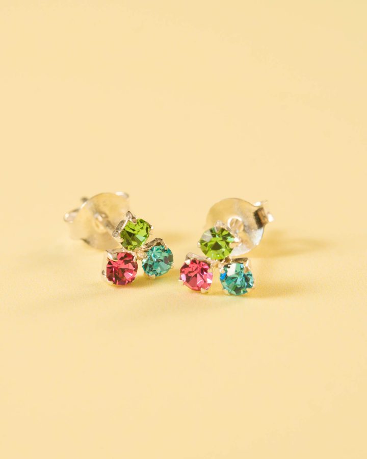 pendiente mini en plata de ley circonita triple multicolor