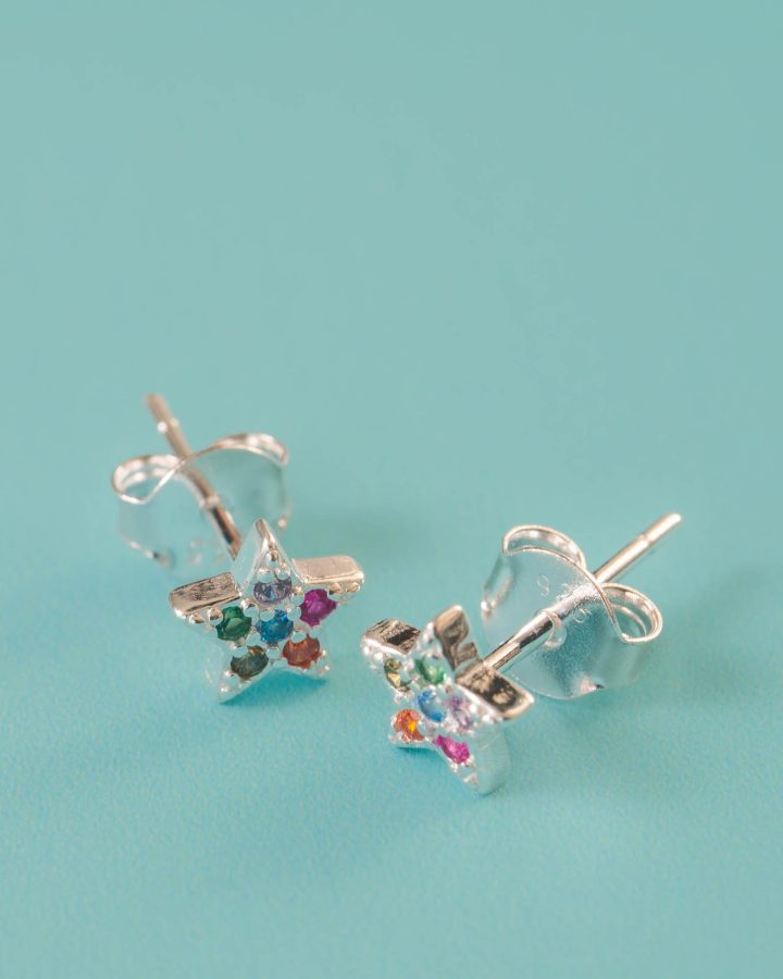 pendiente mini en plata de ley estrella brilli multicolor