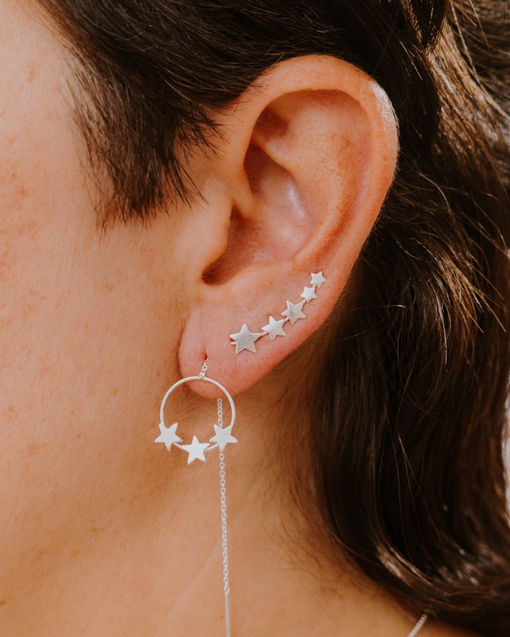 pendiente plata de ley cadena aro estrella trepador estrella ascendente