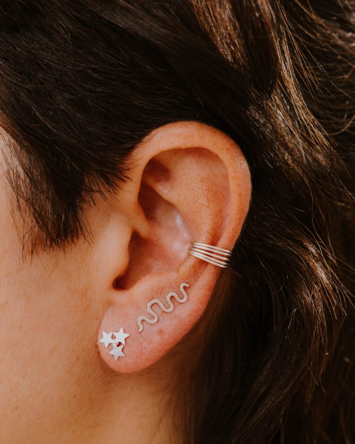 pendiente plata de ley mini estrellas ear curff filigrana moderna