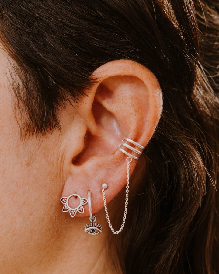 pendiente plata de ley mini flor arito mini ojo