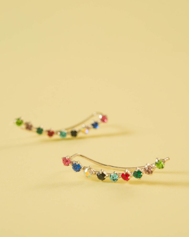 pendiente trepador en plata de ley circonitas de colores long