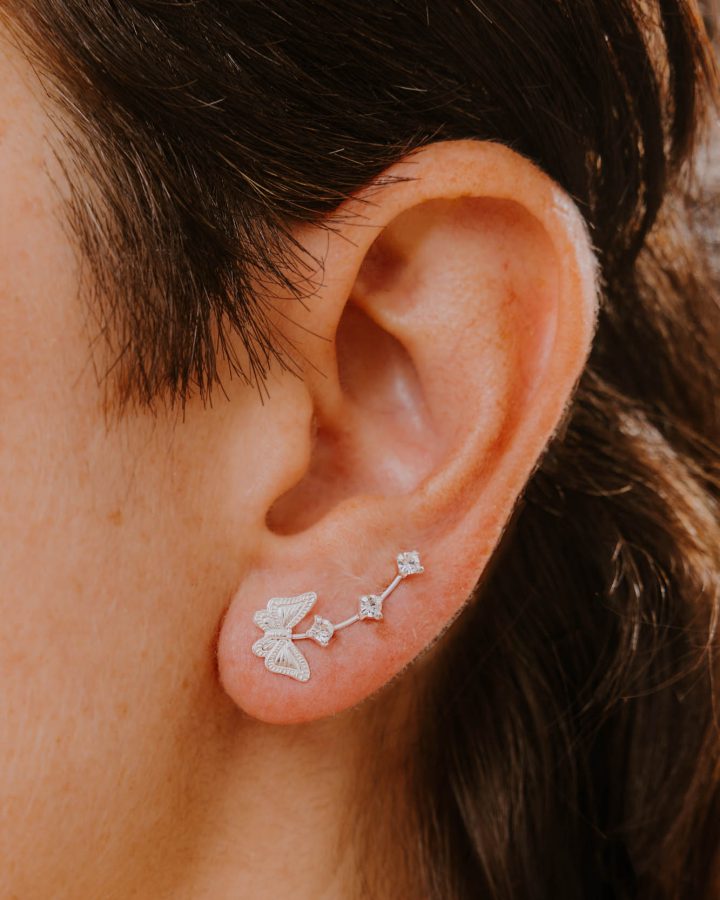 pendiente trepador mariposa circonita blanca