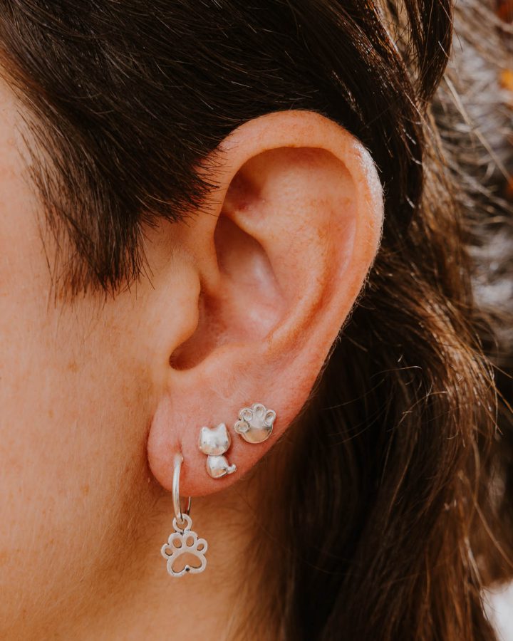pendientes mini xl plata gato huella